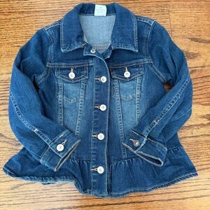 wonder nation Girls Dark Blue Denim Button-Front Jacket with Peplum Hem